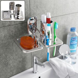 Premium Stainless Steel Wall Mounted Toothbrush Holder with Soap Dish