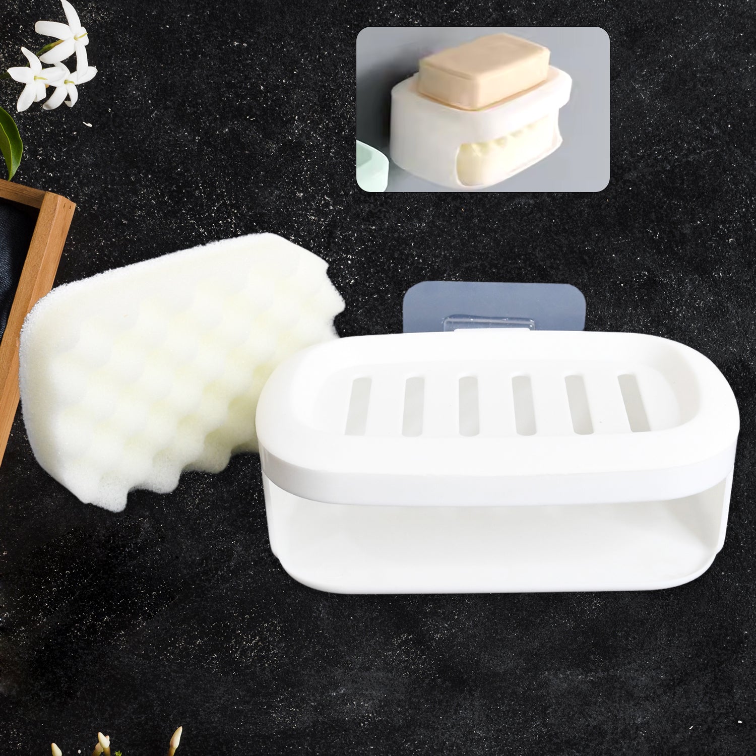 Soap Box With Sponge Dual-use Soap Holder ,Sabudani (2 Pc Set / With Adhesive Hook)