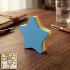 Oddy Fun Star Restick Sticky Notes – 1 Pc, Colorful Star-Shaped Sticky Notes (Mix Design)