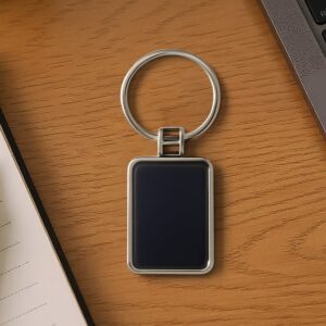Customized / Personalized Premium Rectangular Black & Silver Metal Keychain (1 Pc)