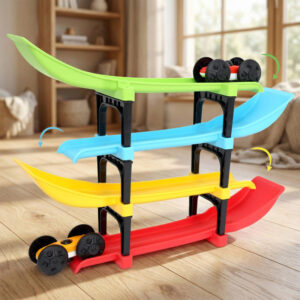 Aditi 4-Layer Ramp Racer Track Set with 2 Big-Wheel Cars & Connectors – Sturdy ABS Track Toy for Kids