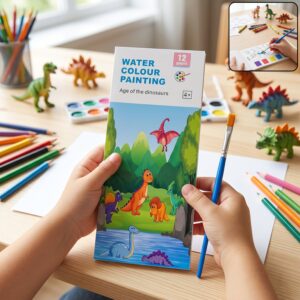 Kids Water Colour Painting Book with Brush (1 Set, 12 Pages)
