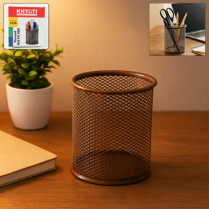 Khyati Round Metal Pen Stand – Durable Mesh Pencil Holder for Office, Home