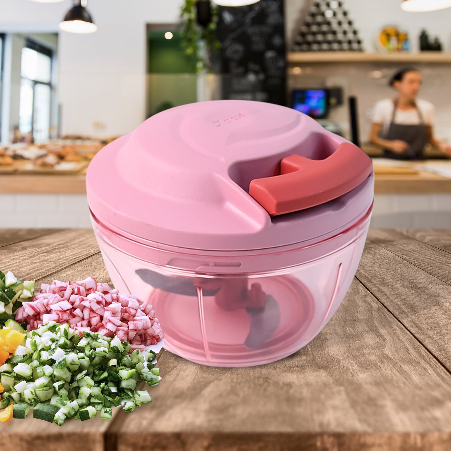 Apex Power-X Triple Stainless Steel Blades and Hand-Pull Vegetable Chopper (500Ml)