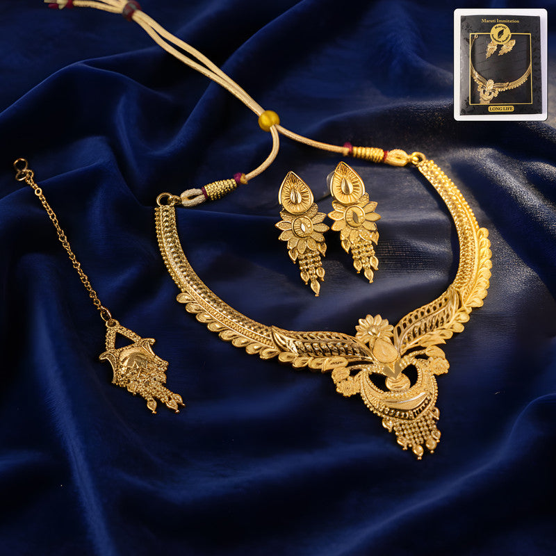 Royal Leaf Crest Choker Necklace Set – Traditional Jewellery for Weddings & Festivals