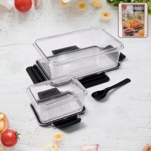 Plastic Kitchen Storage Container Big 800 ML & Small 250 ML Air Seal Lock Lid & Spoon