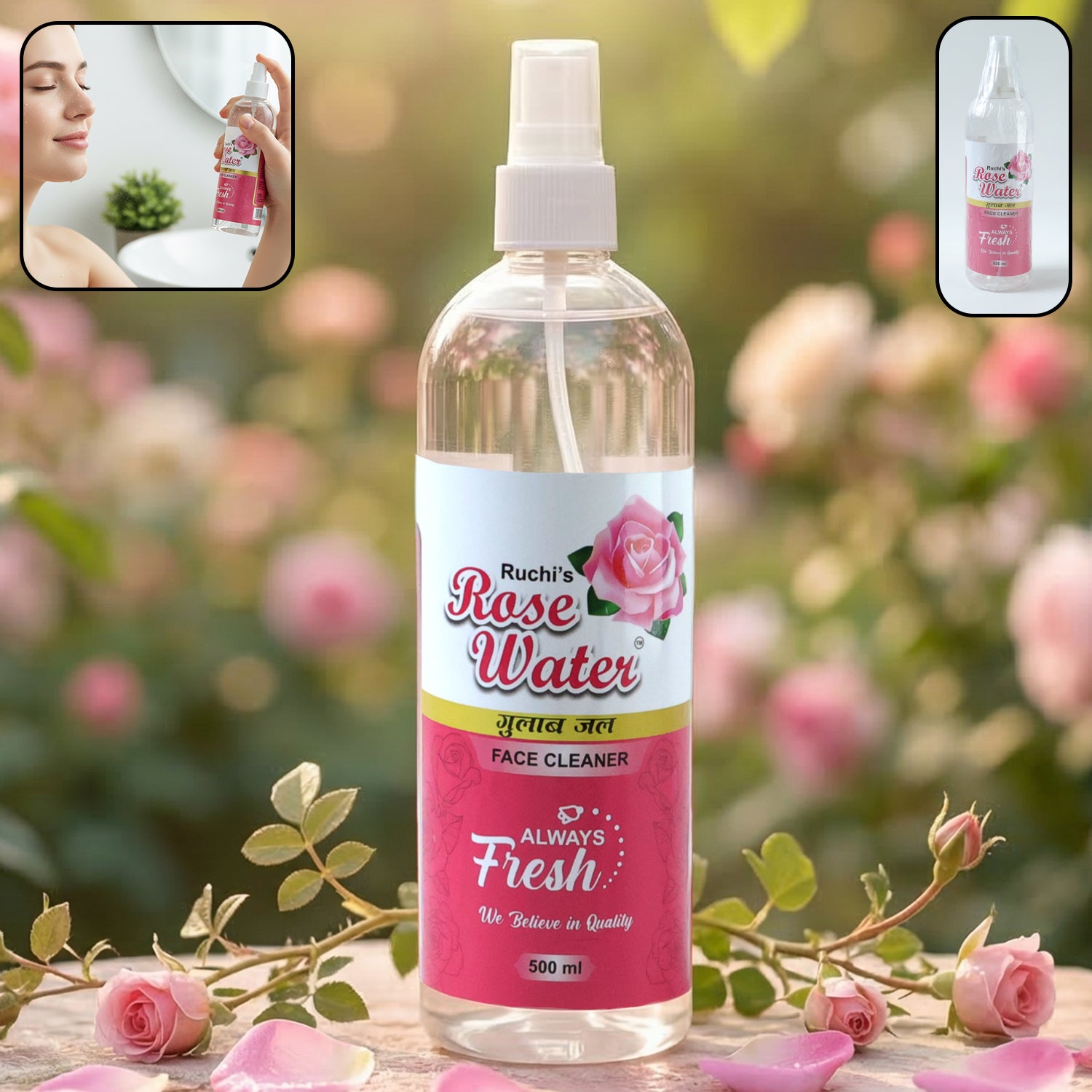 Rose Water Face Cleanser Spray Bottle (1 Pc, 500 ML)