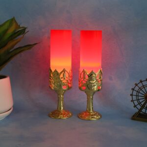 Decorative LED Candle Light Lamps with Golden Stand (2 Pc)