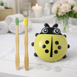 Cute ladybug toothbrush holder with toothbrush combo set
