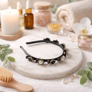 Premium Decorative Headband Stylish Black & Gold Finish Hair Band (1 Pc)