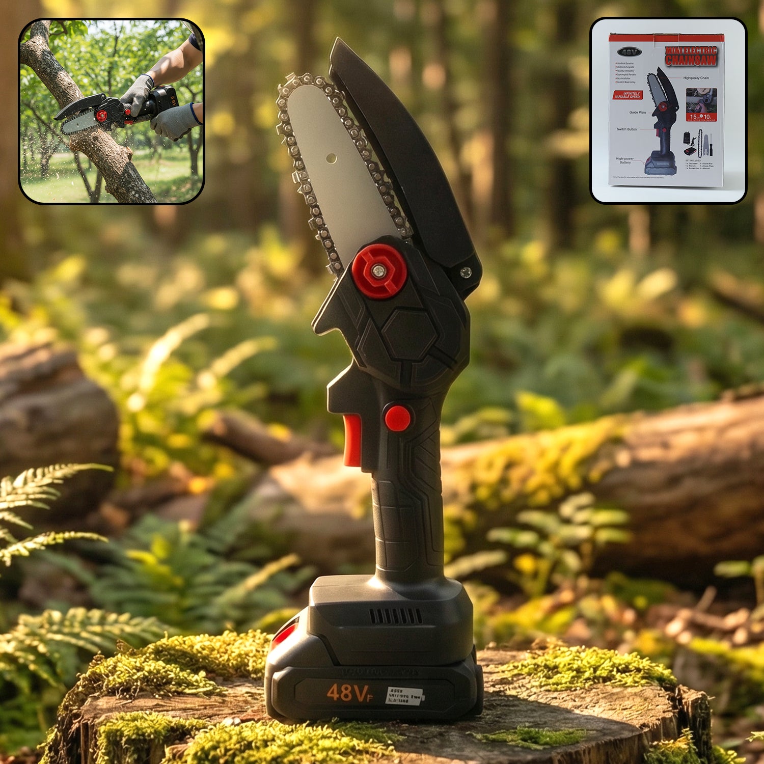 Mini Electric Cordless Chainsaw (1 Set, 48V, Blade size 18 Cm)