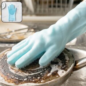 Right Hand Silicone Dishwashing Cleaning Glove with Scrubber Brush (1 Pc)