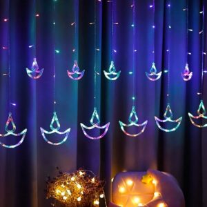Multicolor 12 Diya Curtain String Lights (Multi Color)