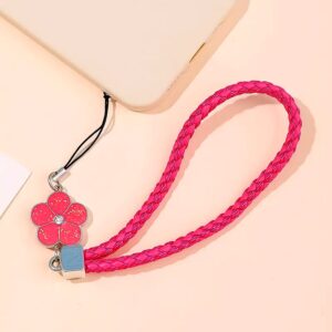 Flower Shape Metal Alloy Pendant with Braided Leather Hand Strap (1 Pc)