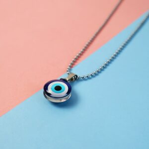 Tiny Blue Turkish Evil Eye Pendant Chain Necklace For Men And Women
