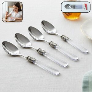 Premium Stainless Steel Dessert Spoon With Plastic Handle Set (4 Pc Set)