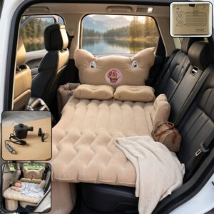 Car Air Mattress Bed Set – Cartoon Pig Design Inflatable Travel Bed with Pillows