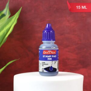 Officemate Stamp Pad Ink Blue – 15 ml Bottle | Fade-Resistant, Quick-Drying Refill