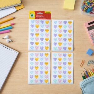 Colorful Heart Shape Decorative Sticker Set (4 Sheets, 112 Pc)