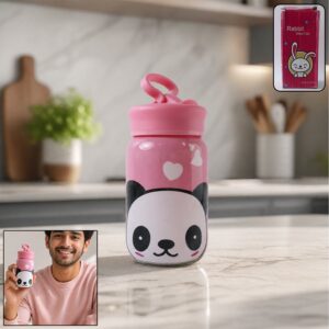 Cute Cartoon Printed Glass Drinking Bottle Cup with Lid (340 ML)