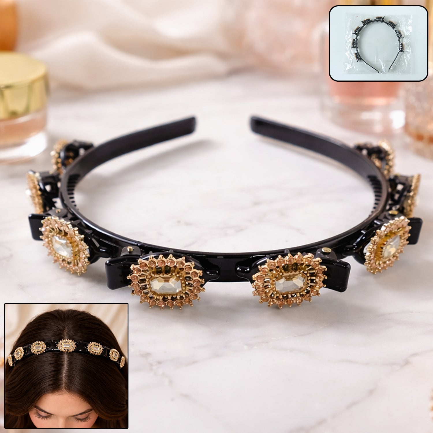 Premium Gold Stone Studded Designer Hair Band (1 Pc)