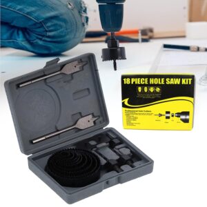 Drill Hole Cutter, Carbon Steel High Accuracy Incisive Hole Saw for Cutting PCV (18 Pcs Set)