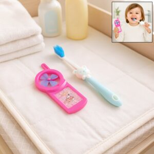 Kids Toothbrush with Cute Animal Whistle Toy Set