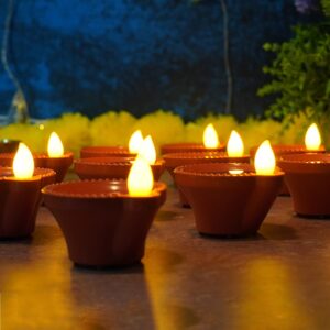 Water Sensor Diyas for Diwali Decoration, Diwali (12 Pcs Set)