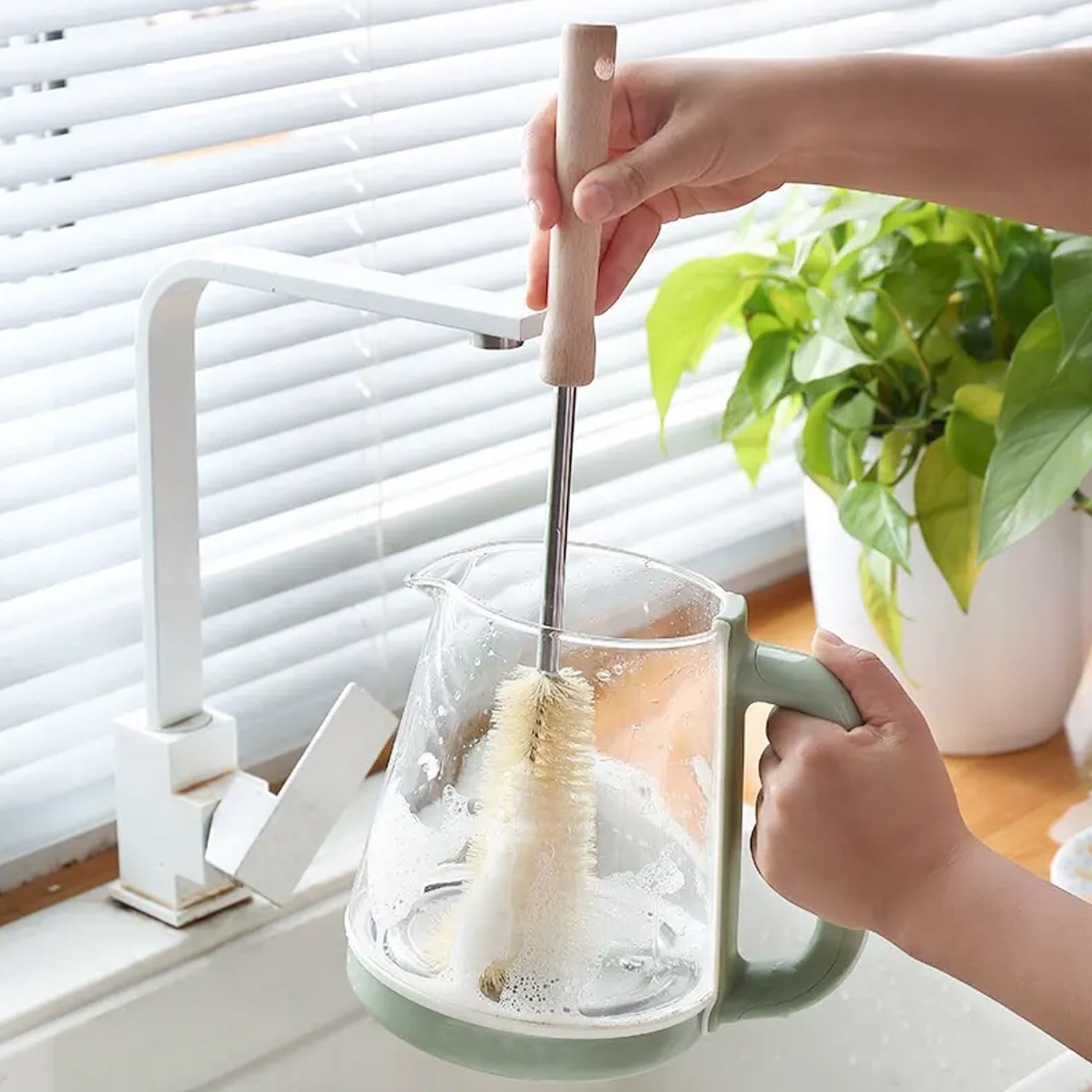 Bottle Brush with Curved Head Long Handle Washing Brush for Baby Bottles