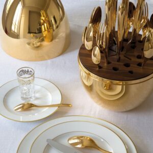 Premium Cutlery Set 24 Pcs with Oval Shaped Stand (Golden / 24 pcs set)