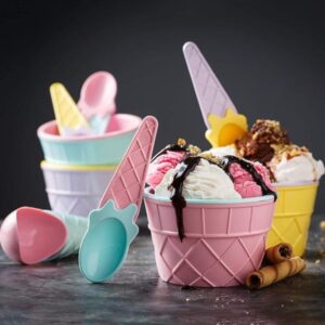 Ice-Cream Waffle Spoon Bowl Cup Set Premium Ice Cream Set 12 Units Coupler Bowl