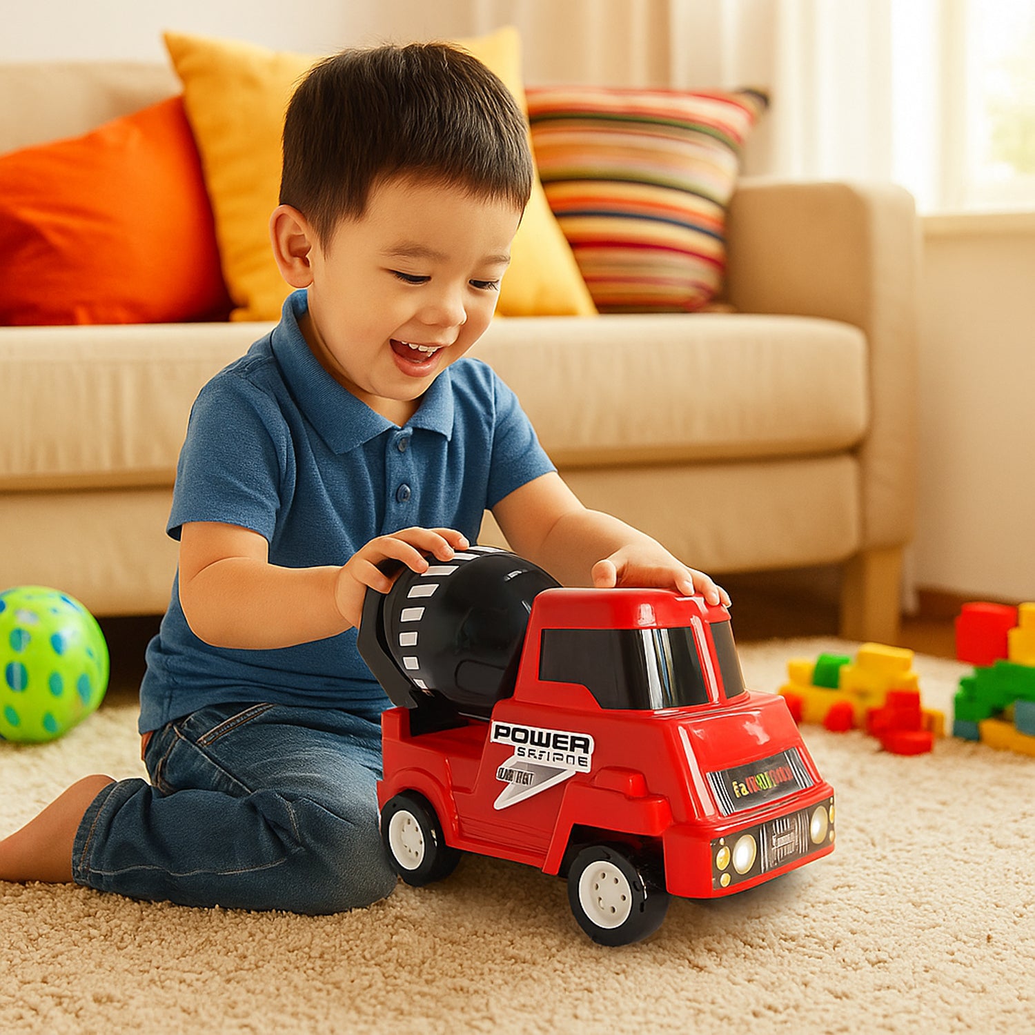 Kids Power Cement Mixer Toy Truck Friction Powered Toy 1 Pc