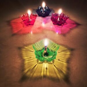 Colourful Reflection Diya Combo Plastic Candle Cup Multi Shape, Diwali (12 Pcs Set)