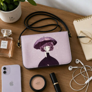 Cute Purple Cartoon Print Sling Bag for Girls Mini Crossbody Purse