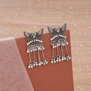 Oxidised Butterfly Drop Jhumka Earings