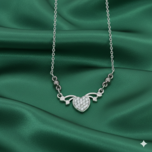 Silver Plated Sparkling Crystal Heart Wing Pendant Necklace For women and girls