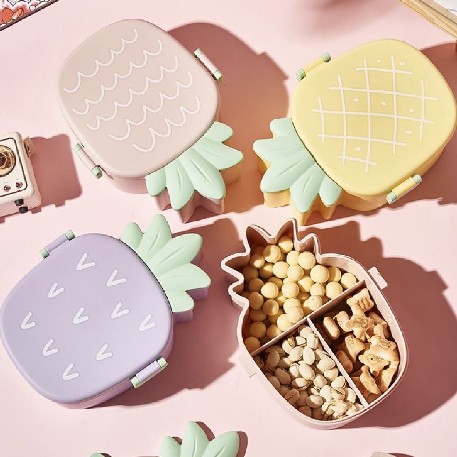 Kids Lunch Box Cute Pineapple Shaped Bento Box with Fork Spoon Office Lunch Box (1 Pc )