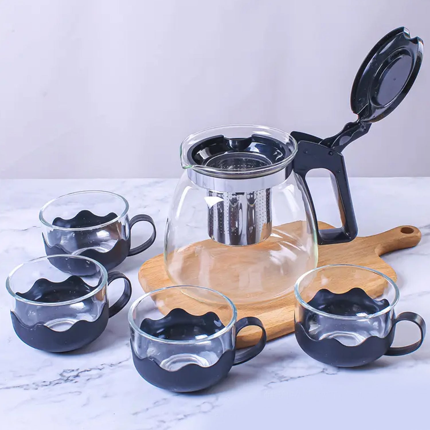 Flame Proof Glass Kettle and Cup Set with Strainer High Quality Set 24 Pc