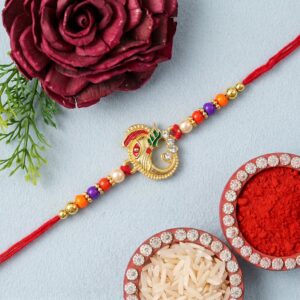 Traditional Ganesh Rakhi with Beads Thread Raksha Bandhan 1  (1 Pc)