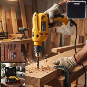 Heavy Duty Electric Drill Machine Tool Kit with Carry Case & 2 pin plug (1 Set)