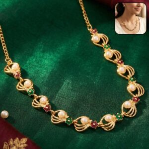 Gold-Plated Pearl Floral Necklace and Earrings Jewellery Set