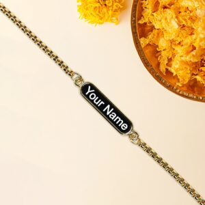 Custom Engraved Dual-Tone Name Bracelet – Black Nameplate Personalized Chain