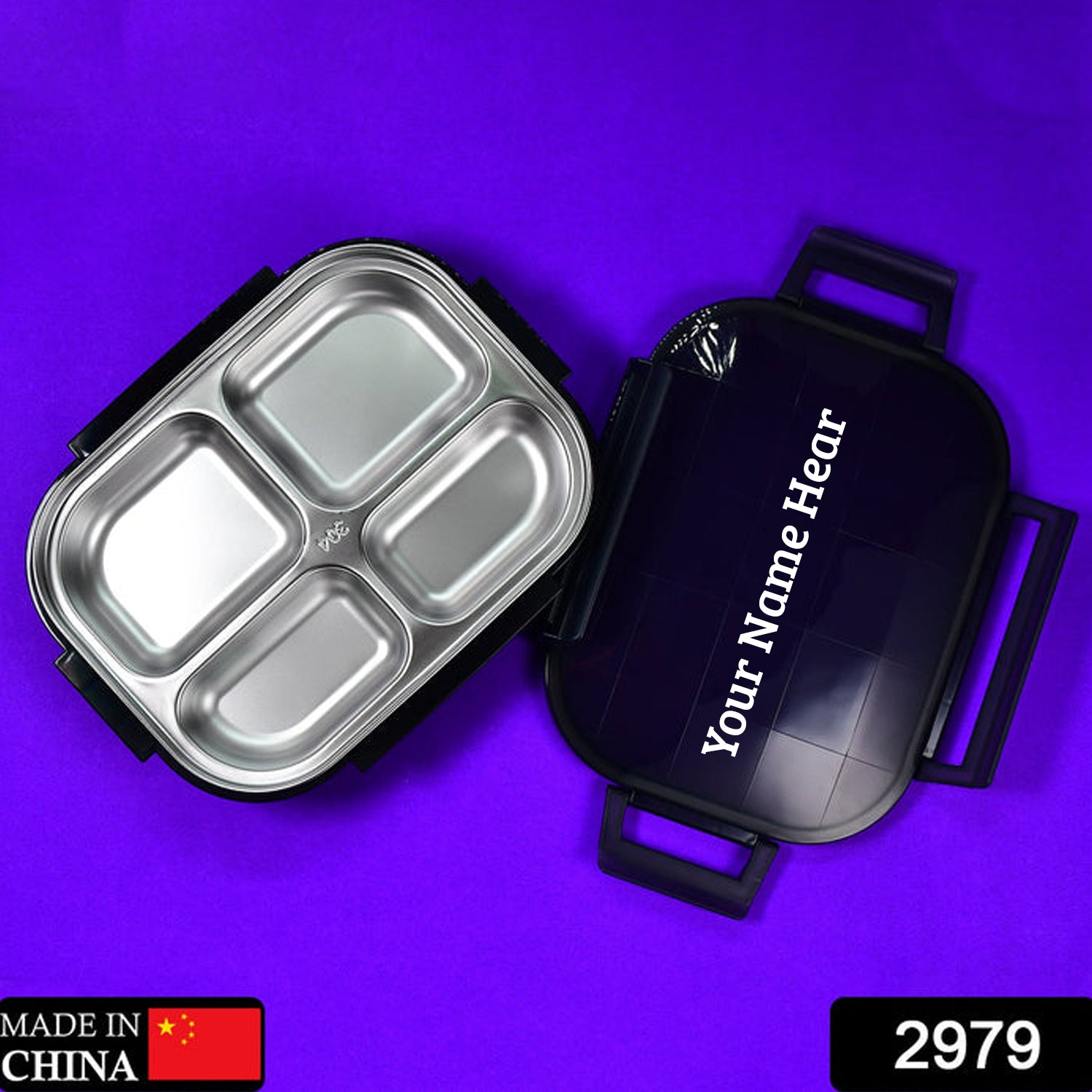Customize Black Transparent 4 Compartment Lunch Box for Kids and adults