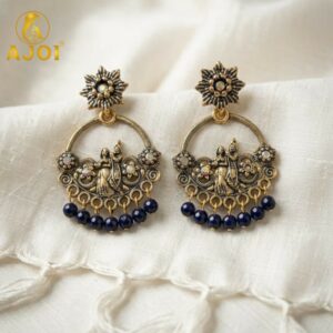 Traditional Oxidised Chandbali Earrings with Beads & Ethnic Design