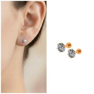 Gold plated AD Solitaire Flat Back Stud Earrings for women and girls Combo Pack of 2