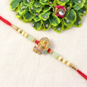 Gold Finish Lord Ram Theme Rakhi with Decorative Beads Thread (1 Pc)