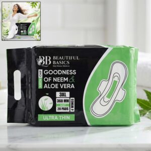 Beautiful Basics Neem & Aloe Vera Sanitary Pads 3XL 360mm Night (28 Pads)