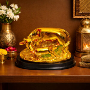 Golden Cow with Calf Showpiece Decorative Idol for Home Decor