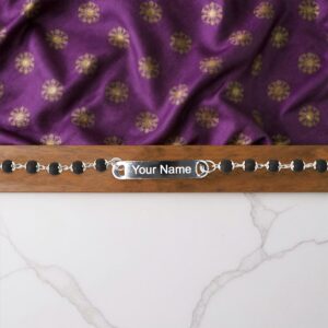 Custom Black Bead Name Bracelet – Personalized Silver Plate Bracelet for Men