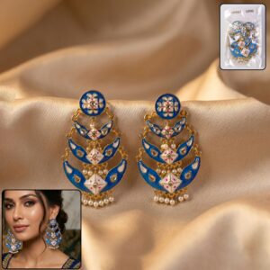 Royal Blue Ethnic Layered Pearl Earrings (1 Pc)